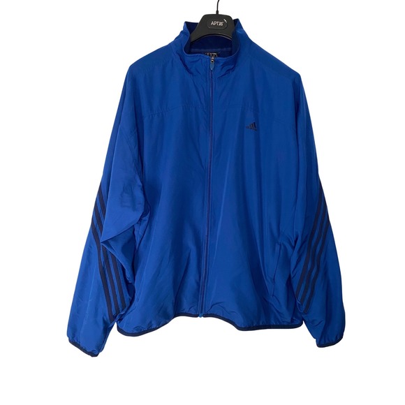 adidas Other - Adidas Mens 3XL Windbreaker Jacket Blue Full Zip Mesh Lined 3 Stripe Track Coat